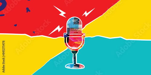 Retro microphone on colorful background. Podcasting and creativity in music concept