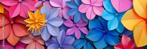 floral abstract colourful paper cut flower mosaic background