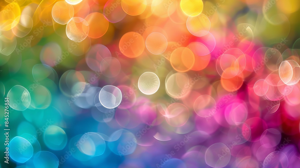 Fototapeta premium Vibrant bokeh lights - A spectrum of soft glowing circles creating a dreamy backdrop for celebrations and creative projects