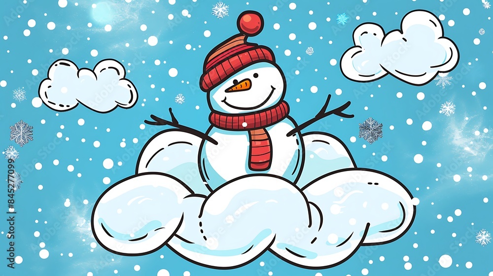 Fototapeta premium snowman, christmas, winter, snow, holiday, vector, snowflake, hat, cold, illustration, xmas, cartoon, card, tree, celebration, december, season, decoration, fun, new, happy, year, santa, cute, carrot