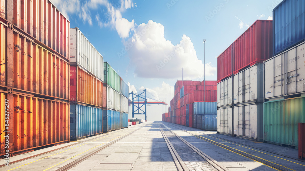 Fototapeta premium Cargo containters in port, waiting for shipping. Port operations concept.