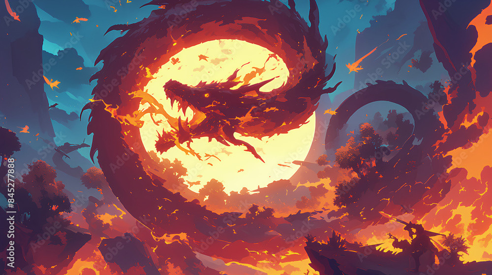 terrible giant snake with its fire 2D illustrasions terrible giant snake with its fire 2D illustrasions