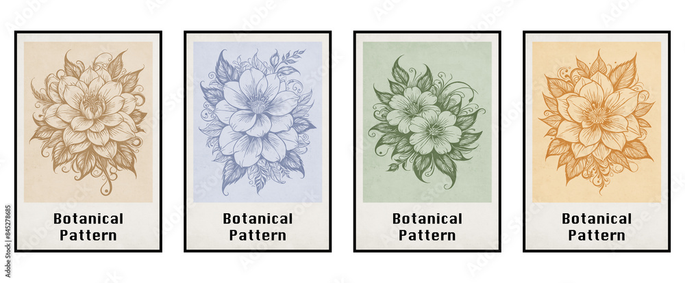 Set of 4 botanical illustrations for printing on wall decorations, covers, leaflets . Generated by Ai Set of 4 botanical illustrations for printing on wall decorations, covers, leaflets . Generated by Ai
