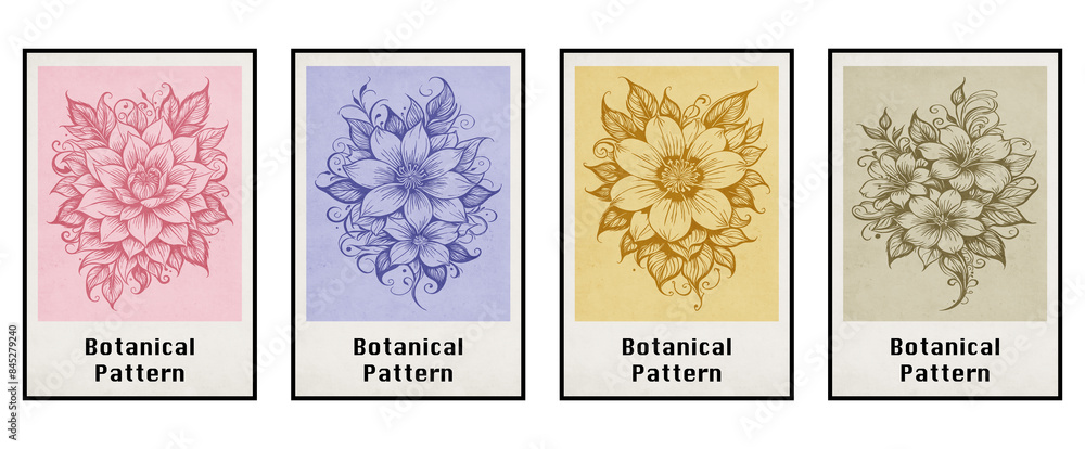 Set of 4 botanical illustrations for printing on wall decorations, covers, leaflets . Generated by Ai Set of 4 botanical illustrations for printing on wall decorations, covers, leaflets . Generated by Ai