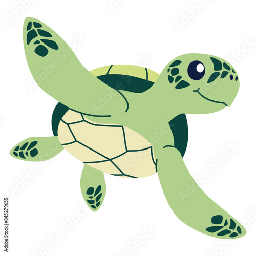 Flat vector illustration in children's style. Cute turtle with smiling face on white background . Vector illustration