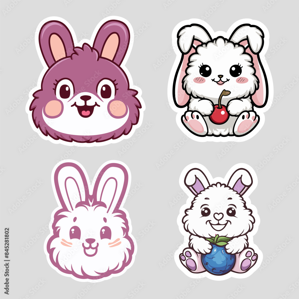a cute and adorable bunny, rabbit sticker vector illustration a cute and adorable bunny, rabbit sticker vector illustration
