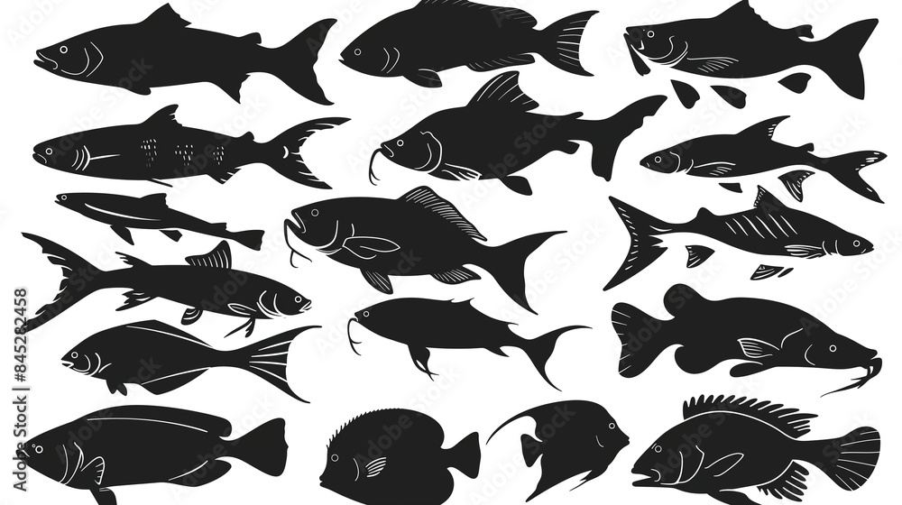 set of fish silhouettes set of fish silhouettes