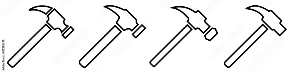 Hammer linear icons set. Black hammer logo icon in flat design. Vector illustration. Hammer linear icons set. Black hammer logo icon in flat design. Vector illustration.