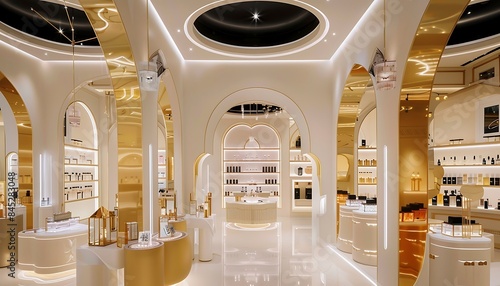 Wallpaper Mural A white interior space of a luxury store for perfumes with arches white and gold background Torontodigital.ca