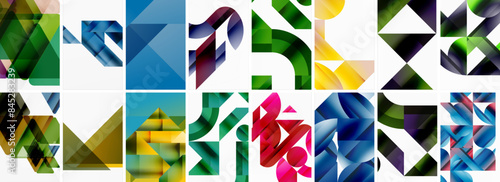 Triangles and circles abstract shapes templates set