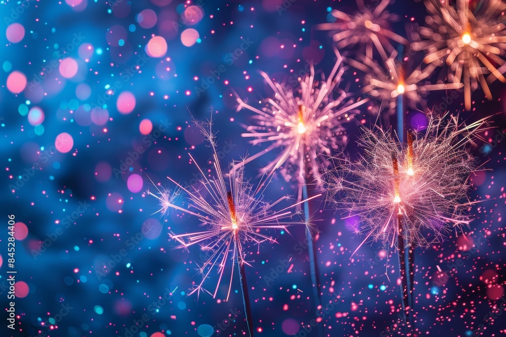 Naklejka premium white and blue, fireworks in eyes , vibrant colorful make it vivid