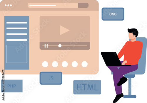 A boy is working on laptop.