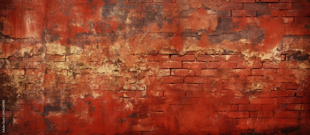 Obraz premium An abstract web banner with a grungy wide brick wall texture featuring a grunge red stonewall background providing ample copy space for creative use
