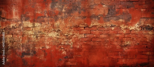 An abstract web banner with a grungy wide brick wall texture featuring a grunge red stonewall background providing ample copy space for creative use © HN Works