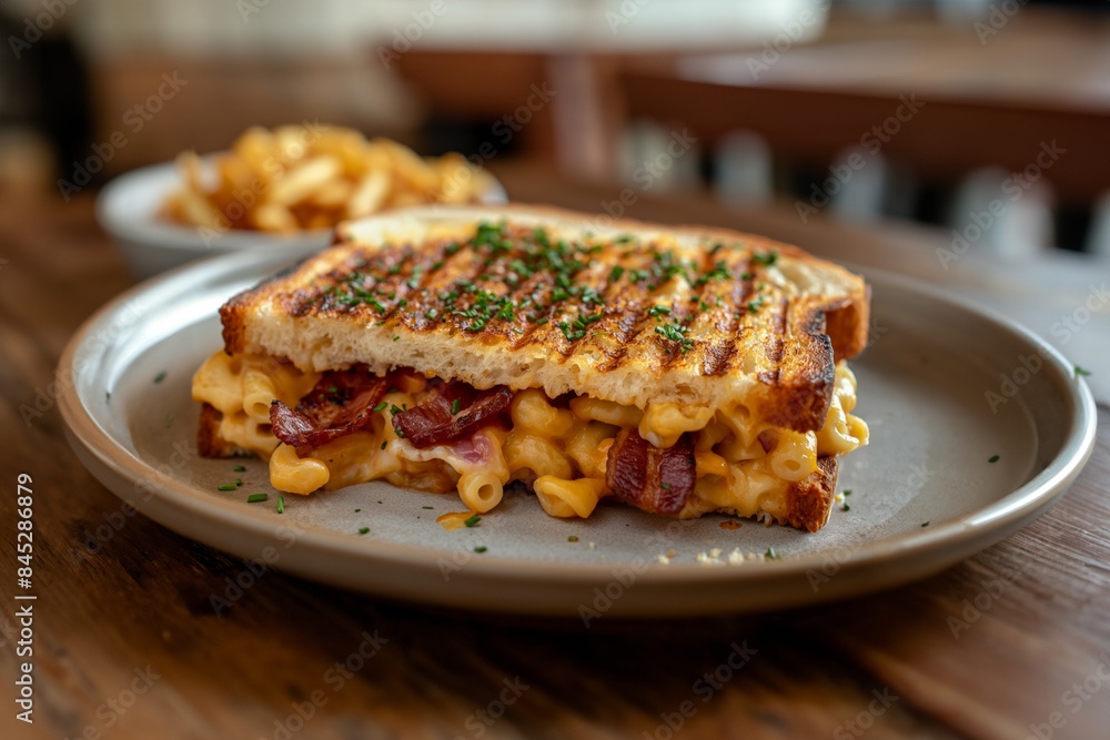 Savory grilled sandwich filled with macaroni and bacon Savory grilled sandwich filled with macaroni and bacon
