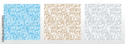 Wallpapers in the style of Baroque. Seamless vector backgrounds. Set of colored floral ornaments. Graphic patterns for fabric, wallpaper, packaging. Ornate Damask flower ornaments