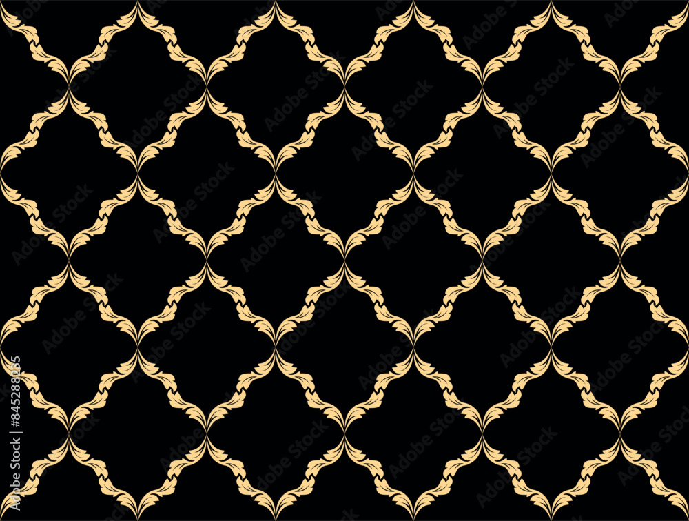 Fototapeta premium Abstract geometry pattern in Arabian style. Seamless vector background. Golden and black graphic ornament. Simple lattice graphic design