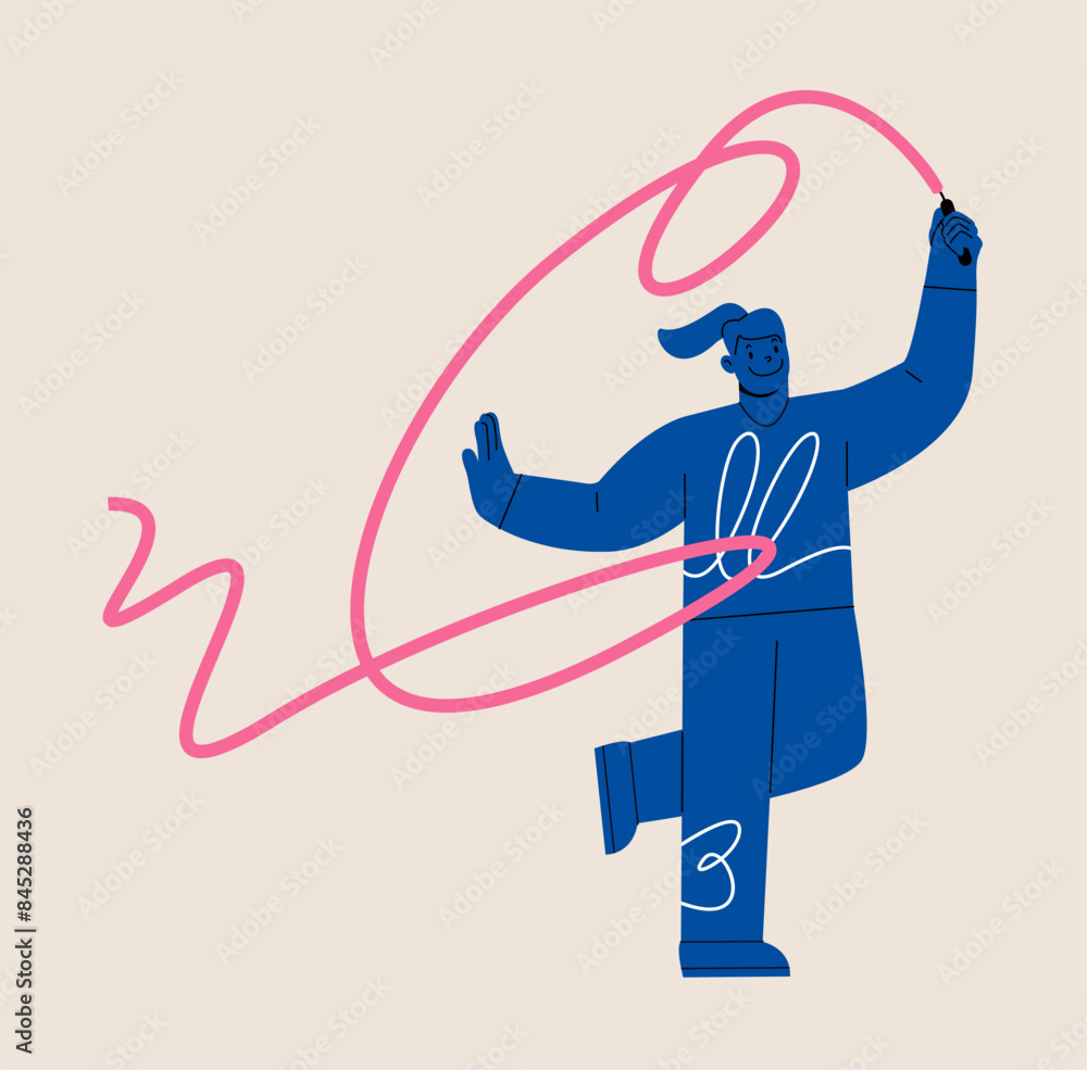 Fototapeta premium Woman dancing using a ribbon. Colorful vector illustration