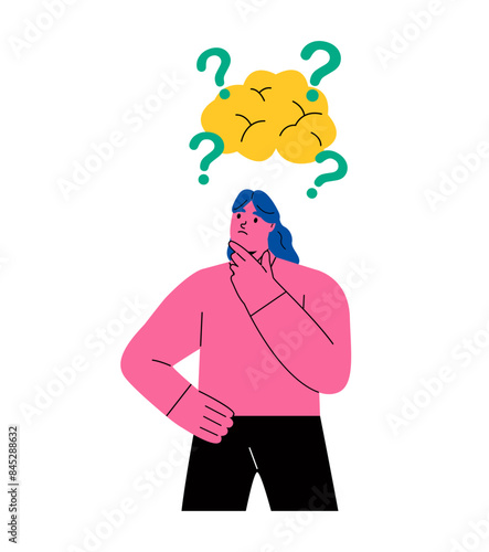 Business woman has memories problem. Flat vector illustration isolated on white background