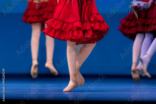 Closeup of ballerinas dancing on stage.