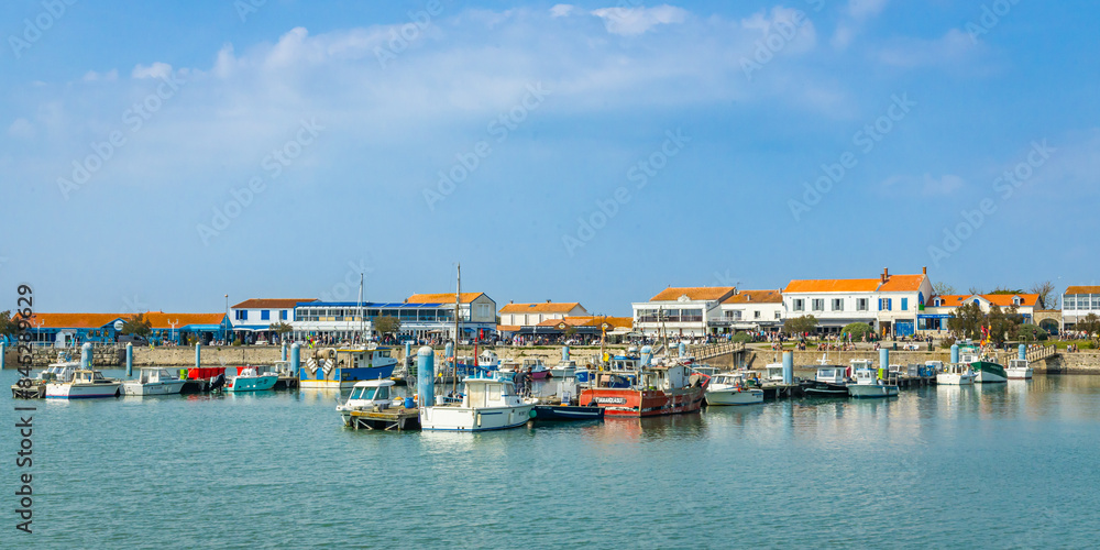 Fototapeta premium Panorama of the port and boats of La Cotiniere in Saint-Pierre-d'Oléron, France in summer