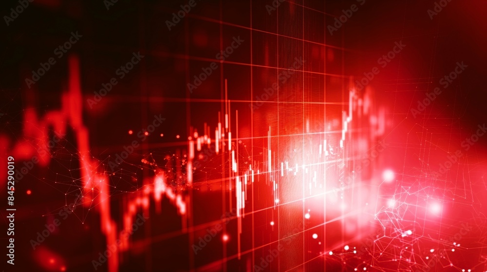 Abstract background with a glowing red stock market graph, data charts, and connecting lines symbolizing finance, technology, and economic trends. Abstract background with a glowing red stock market graph, data charts, and connecting lines symbolizing finance, technology, and economic trends.