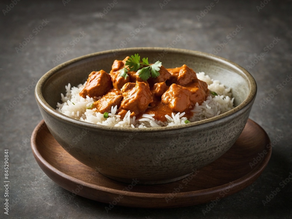 Bowl of rice and butter chicken Bowl of rice and butter chicken