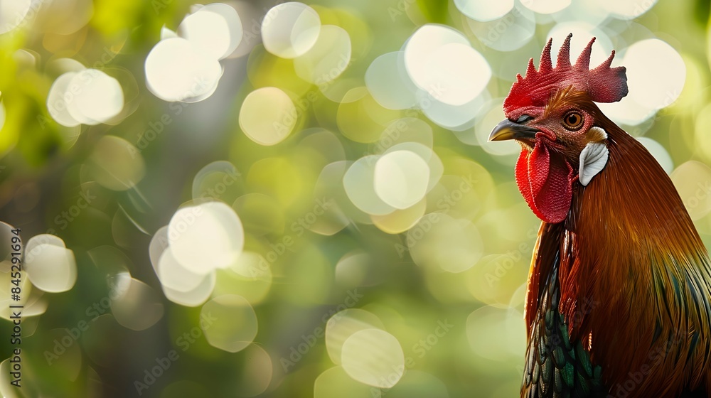 Close up of a rooster in a park with bokeh background Close up of a rooster in a park with bokeh background