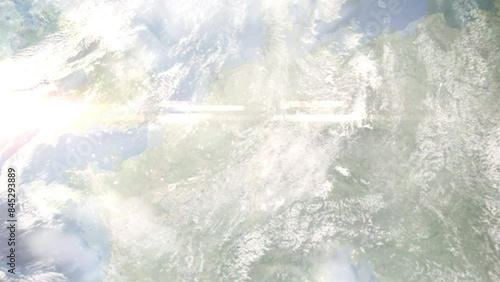 Wallpaper Mural Earth zoom in from space and focus on Neuwied, Germany. Background for travel intro or blog. Satellite view. 3D style Animation. Images from NASA. Torontodigital.ca