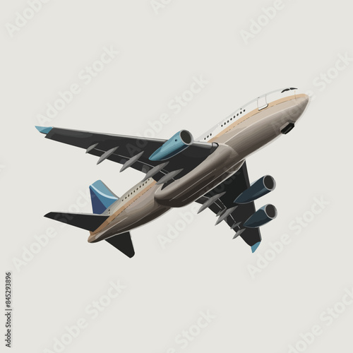 Web Realistic 3D model of an airplane flying in the air isolated on white background. Passenger plane sky flying. Vector Illustration