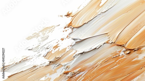 A brush stroke of tan and white paint on a white background