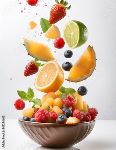 Früchte und obst gemixt - isoliert in weißen  - Orange, Himbeere, orange, Limette,  photo