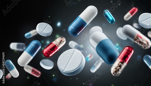 Tabletten und Pillen gemixt - isoliert in schwarzen Hintergrund photo