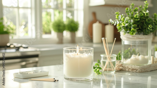 Candle Crafting Corner  A Clean  White Kitchen Counter with a Rustic Charm