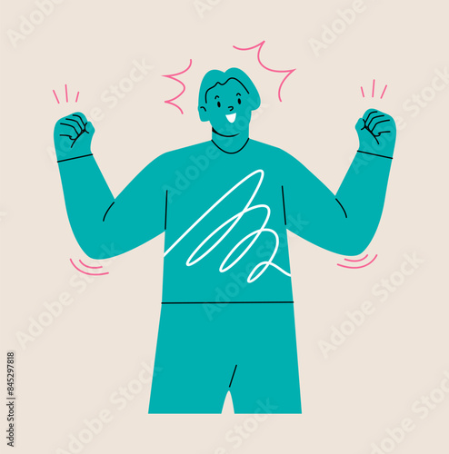 Woman celebrating career triumph and new opportunities. Colorful vector illustration