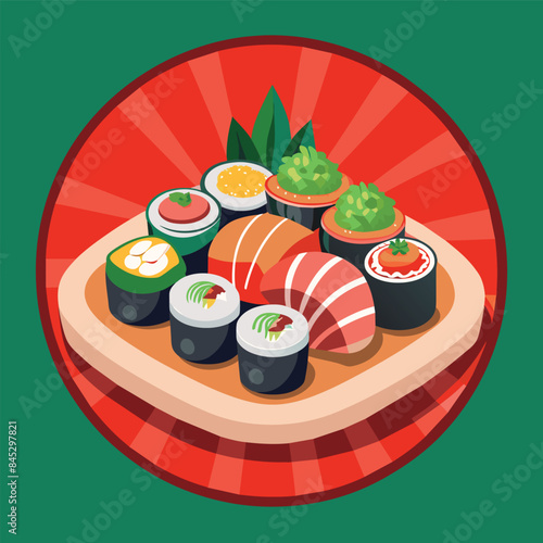 Delicious Japanese Food  A Variety of Sushi and Sashimi Mixed Japanese Food Plate