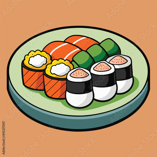 Delicious Japanese Food  A Variety of Sushi and Sashimi Mixed Japanese Food Plate