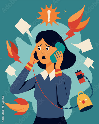 Incessant and aggressive phone calls from debt collectors disrupt an individuals daily life causing stress and anxiety.. Vector illustration