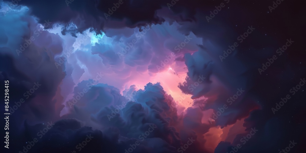 photo of clouds at night, dark sky with light blue and pink lighting coming from the right side photo of clouds at night, dark sky with light blue and pink lighting coming from the right side