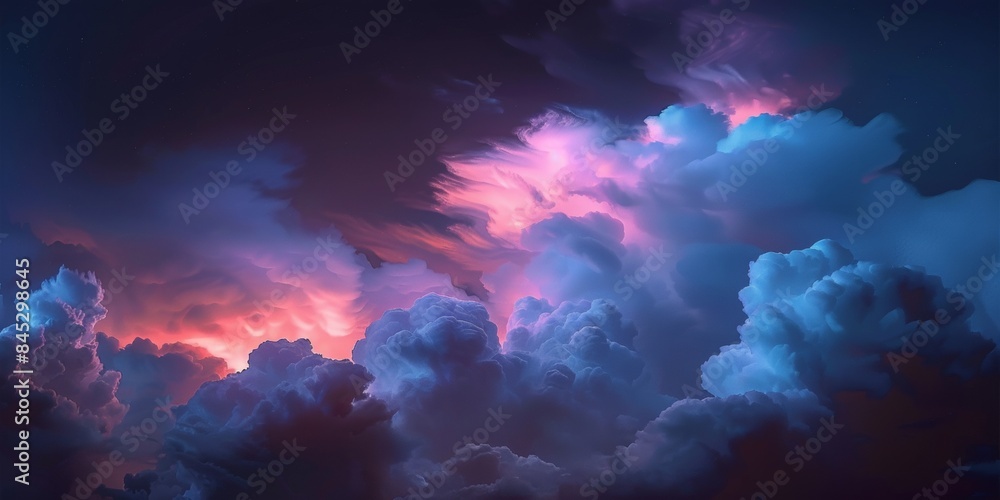 photo of clouds at night, dark sky with light blue and pink lighting coming from the right side photo of clouds at night, dark sky with light blue and pink lighting coming from the right side
