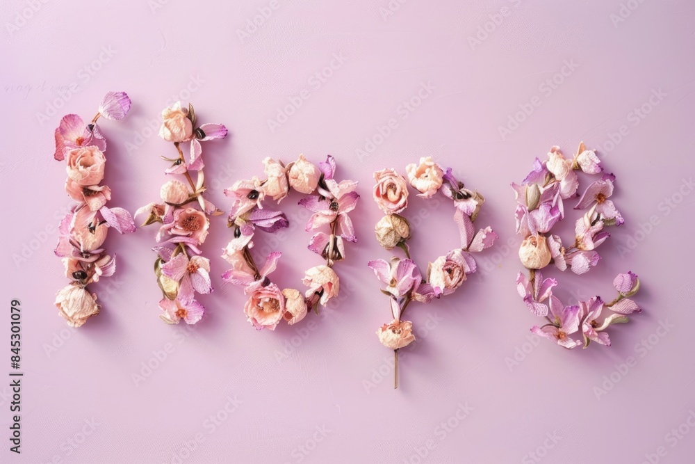 Floral 'Hope' Text Concept with Pink and White Blossoms on Pastel Background Floral 'Hope' Text Concept with Pink and White Blossoms on Pastel Background