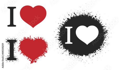 Canvas Print Red heart-shaped vector illustrations symbolize I Love
