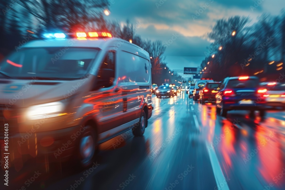 Obraz premium Emergency Response Vehicle Speeding on Highway