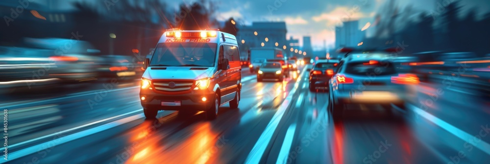 Rushing Ambulance in Evening Traffic Rushing Ambulance in Evening Traffic