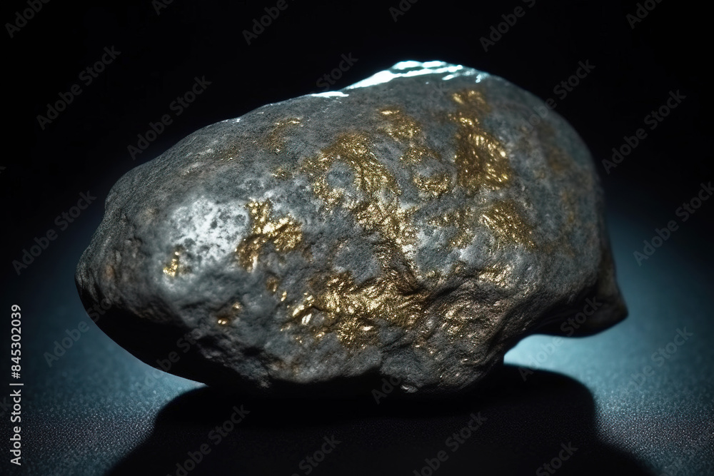 Tetrataenite fossil mineral stone. Geological crystalline fossil. Dark background close-up. Tetrataenite fossil mineral stone. Geological crystalline fossil. Dark background close-up.