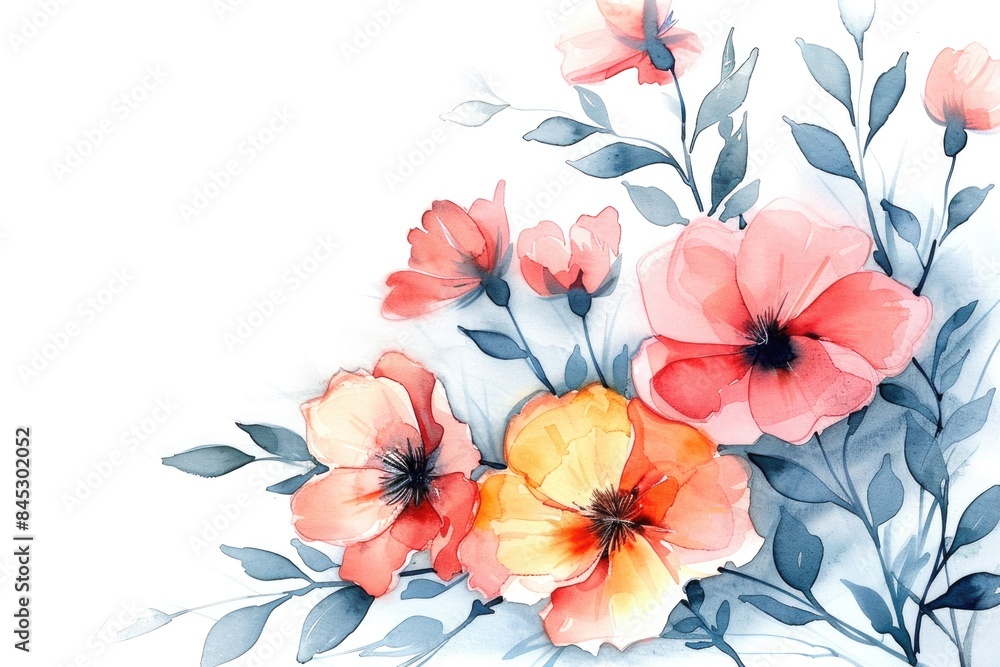 Obraz premium Soft watercolor blooms creating an elegant corner arrangement