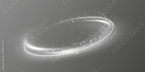 Glowing white spiral. Speed ​​abstract lines effect. Rotating shiny rings. Glowing circular lines. Glowing ring trail. Vector.	