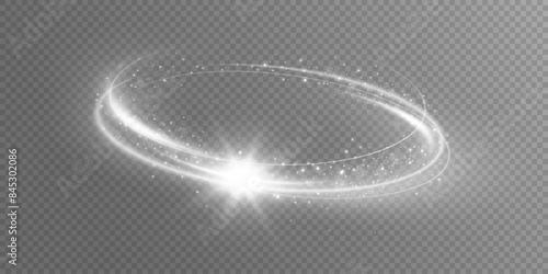 Glowing white spiral. Speed ​​abstract lines effect. Rotating shiny rings. Glowing circular lines. Glowing ring trail. Vector.	