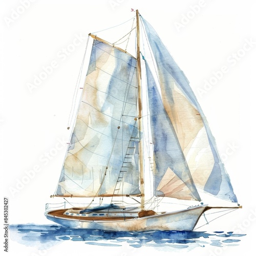 watercolor of a sailboat clipart isolated on white background. concept for important components of the design