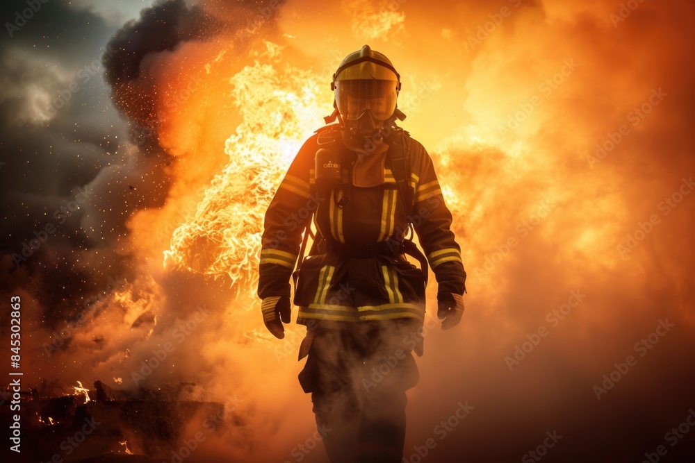 Brave Firefighter Battling Dangerous Fire Brave Firefighter Battling Dangerous Fire